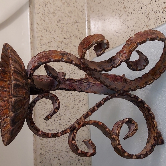 2 Pillar Candle Holder Architectural Scroll Brutalist Style Heavy Metal Sturdy - Picture 3 of 11